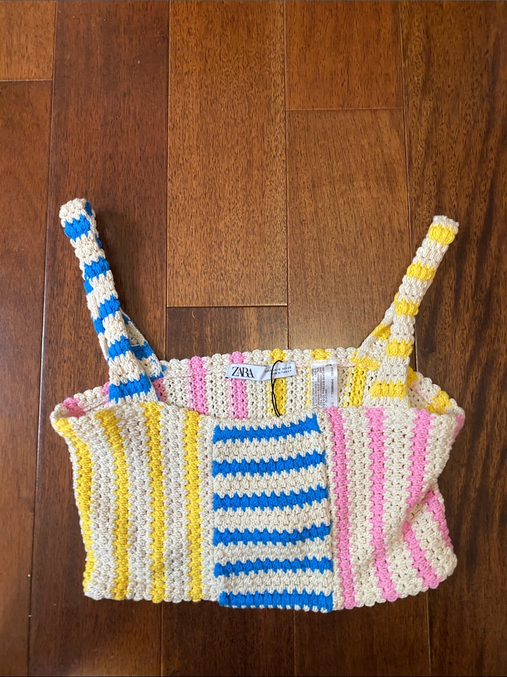 ZARA Multicolor Crochet Tank Top in Yellow, Blue, Pink, Cream